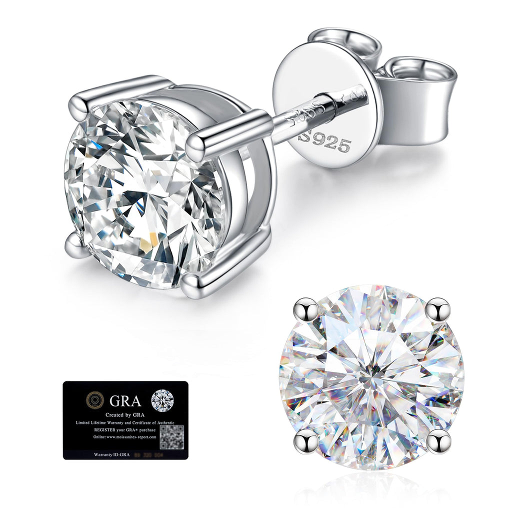 Moissanite Stud Earrings for Women, 925 Sterling Silver Earrings, 18K White Gold Plating earrings for Men (0.6-4ct)