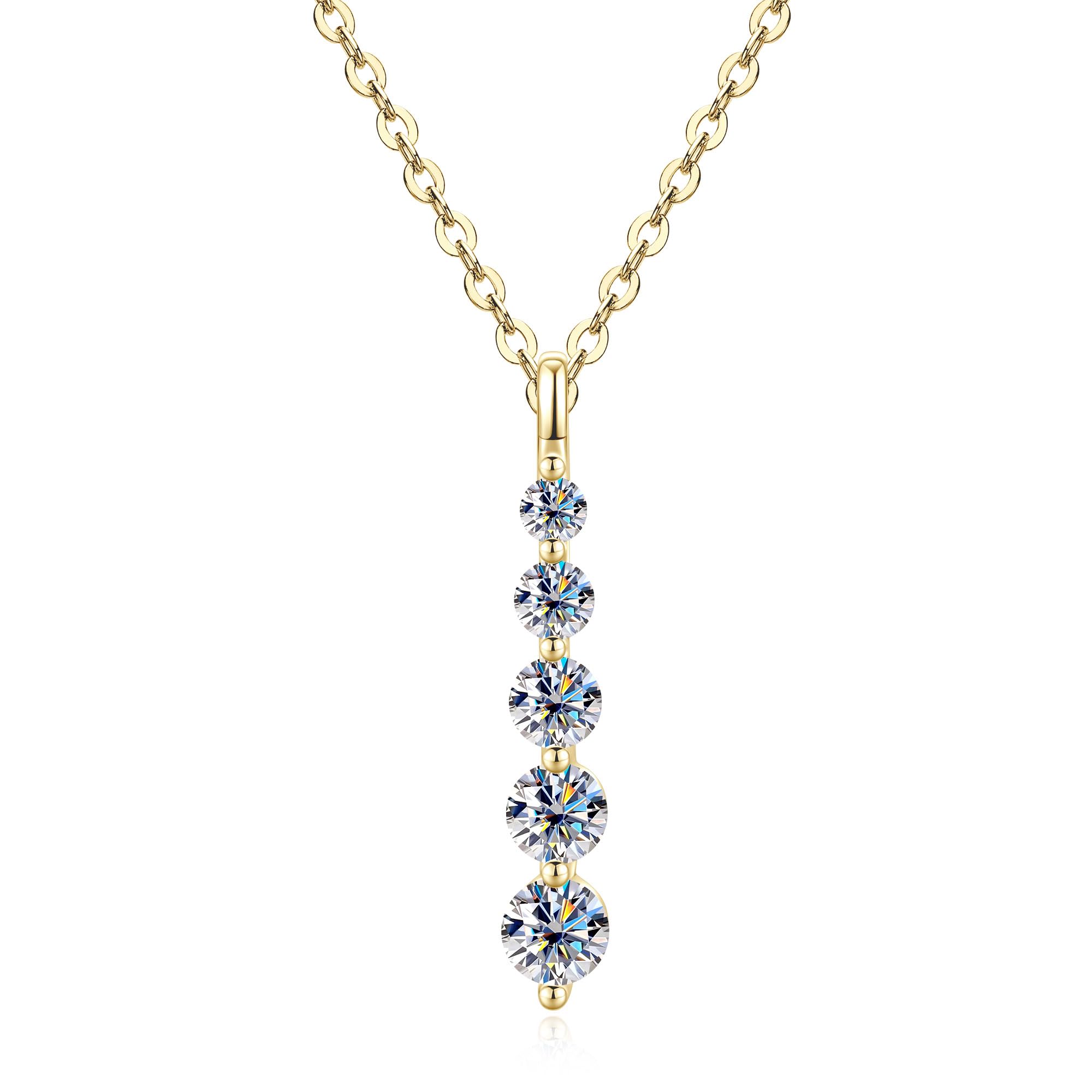 Moissanite Drop Pendant Necklace for Women, 0.92 CT 14K Gold Filled 5-Stone Round Pendant, Trendy Jewelry Gift for Wife Mother Birthday Anniversary Valentines Wedding