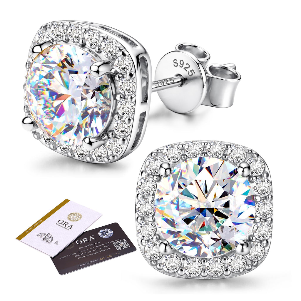 Moissanite Halo Earrings Studs : 18K Gold Plated Solid 925 Sterling Silver Stud Earring for Women Men Hypoallergenic Dainty Moissanite Jewelry for Sensitive Ear Round Cut D Color VVS1 1CT-4CT
