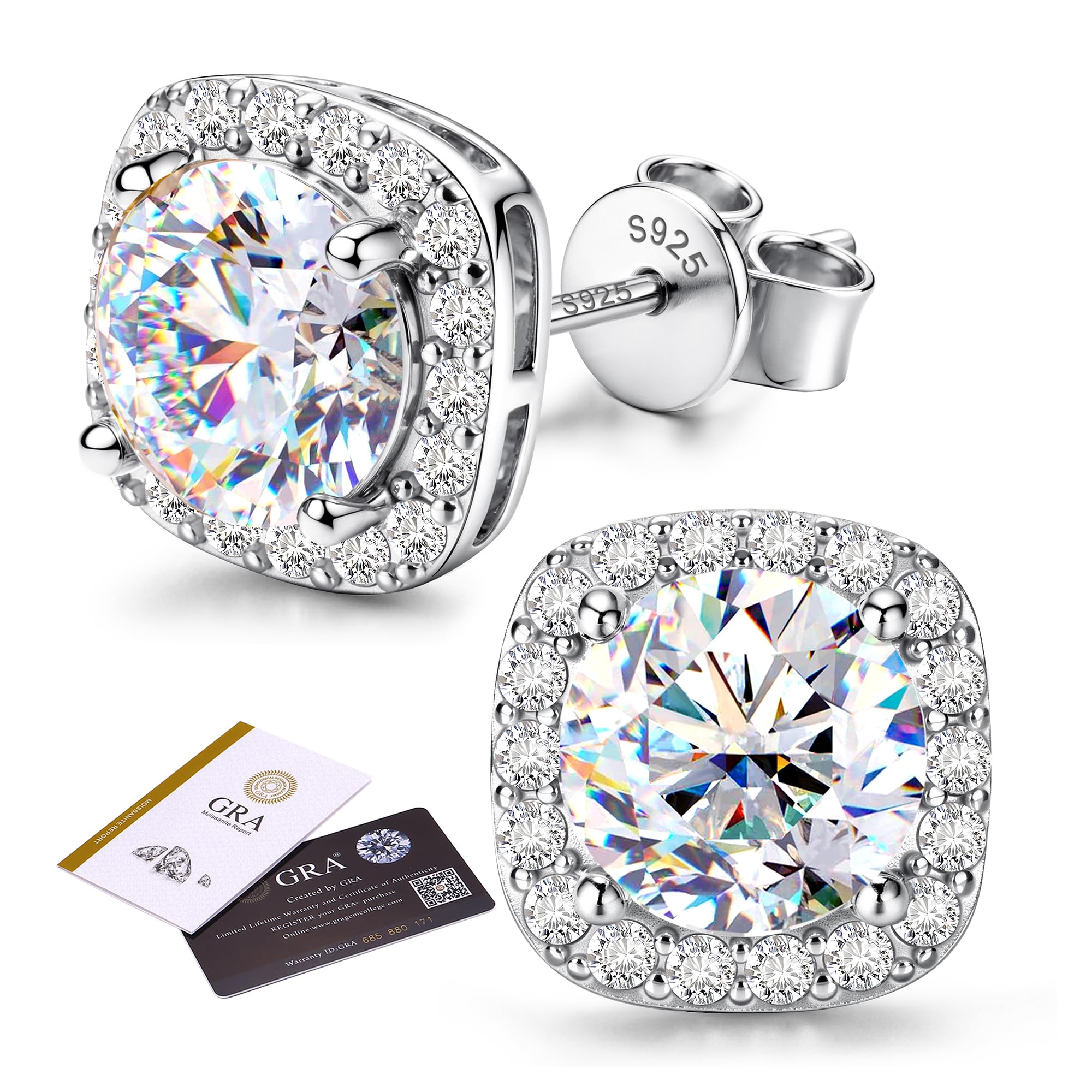 Moissanite Halo Earrings Studs : 18K Gold Plated Solid 925 Sterling Silver Stud Earring for Women Men Hypoallergenic Dainty Moissanite Jewelry for Sensitive Ear Round Cut D Color VVS1 1CT-4CT