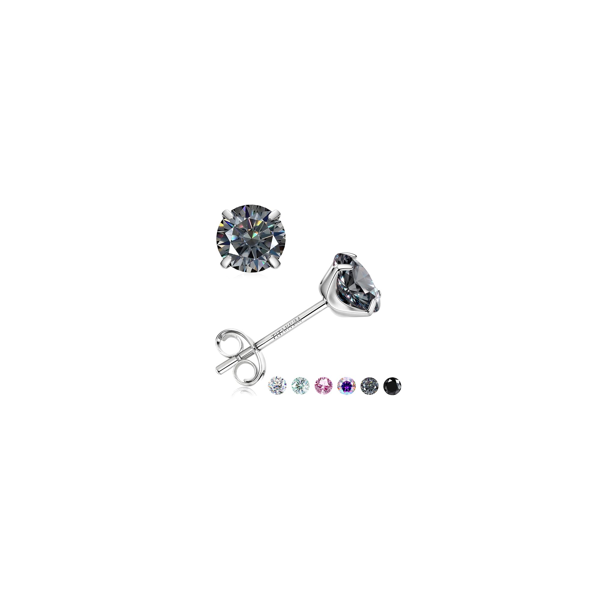Moissanite Earrings Studs ：G23 Implant Grade Titanium Stud Earring for Women Men Hypoallergenic Dainty Moissanite Jewelry for Sensitive Ear Round Cut Dainty Multicolor VVS1 Clarity 0.6-4CT