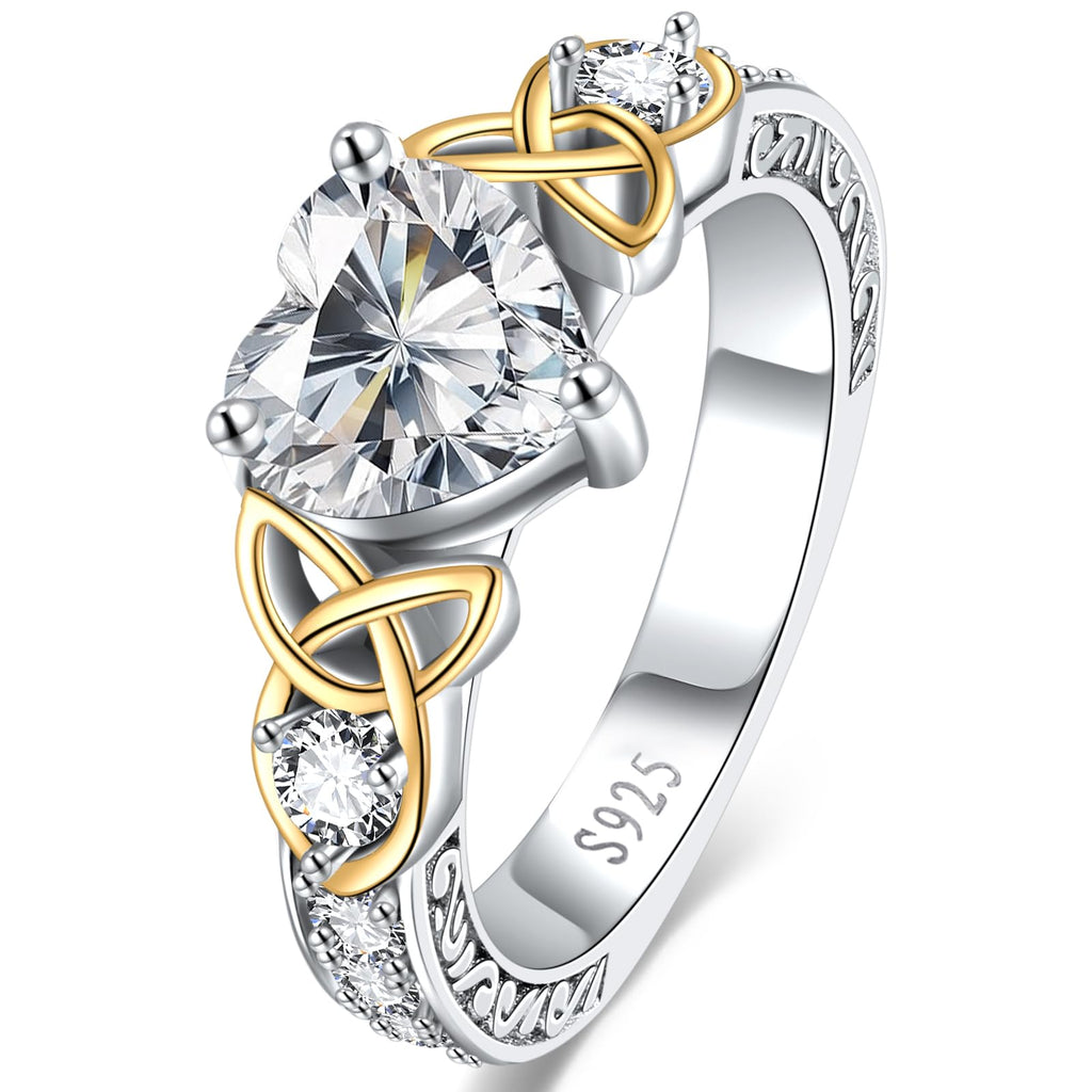 Moissanite Promise Rings for Her, 2CT D Color VVS1, Heart Shaped Celtic Knot, 925 Sterling Silver Engagement Wedding Anniversary Valentines Promise Gift with Certificate