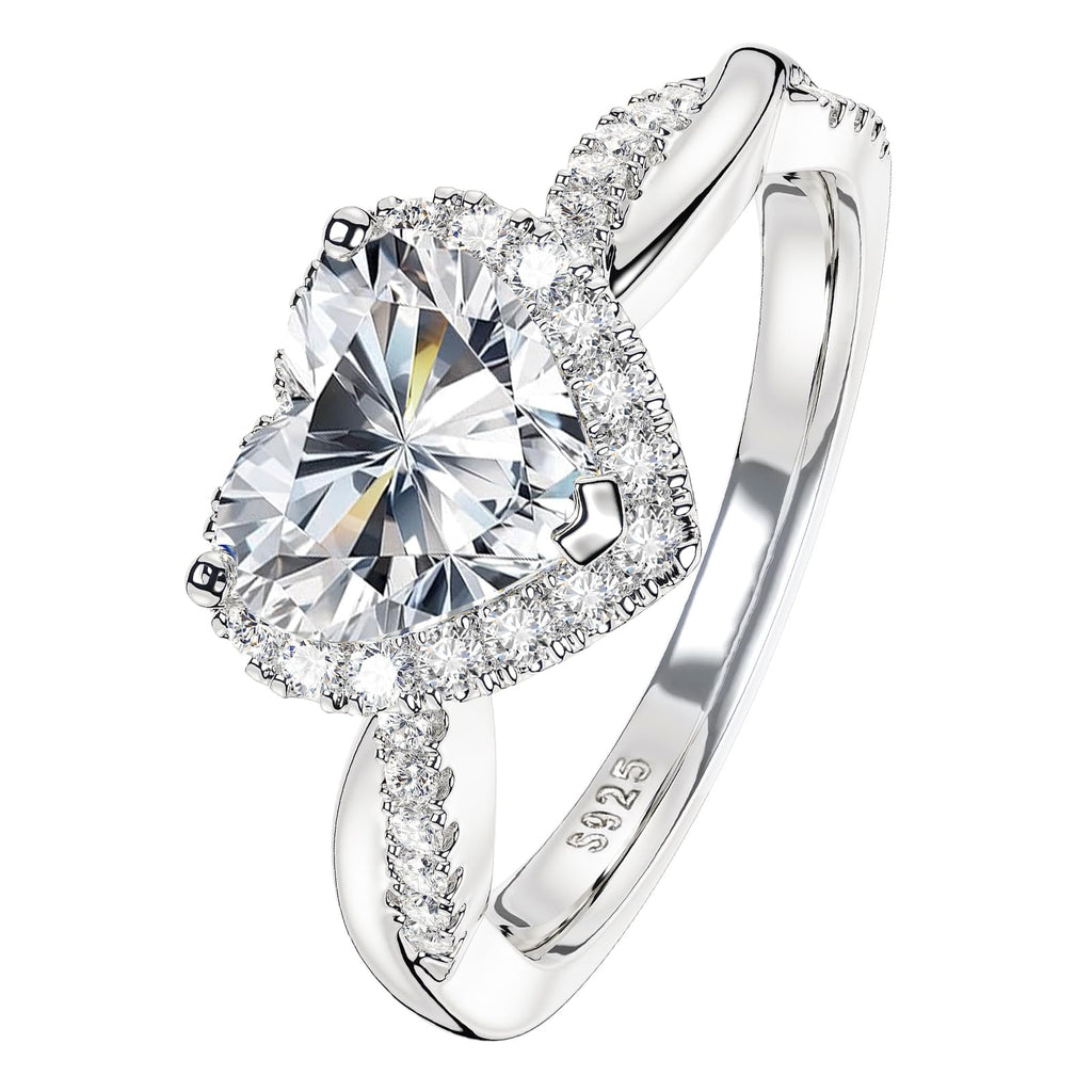 Heart Moissanite Promise Rings for Her, Engagement Rings for Women | 2CT D Color VVS1, 925 Sterling Silver, Heart Shaped Halo Solitaire, Twisted Infinity Knot, Wedding Anniversary, Certificate