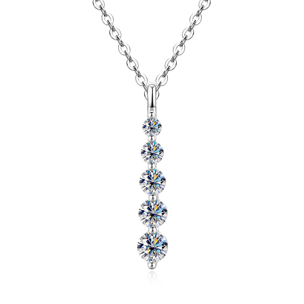 Moissanite Drop Pendant Necklace for Women, 0.92 CT 14K Gold Filled 5-Stone Round Pendant, Trendy Jewelry Gift for Wife Mother Birthday Anniversary Valentines Wedding