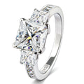 3 Stone Moissanite Engagement Rings for Women, Wedding Promise Ring | Princess Cut 3.5 CT TW, D Color VVS1, 925 Sterling Silver, Anniversary, Past Present Future 3 Stone Design, Certificate