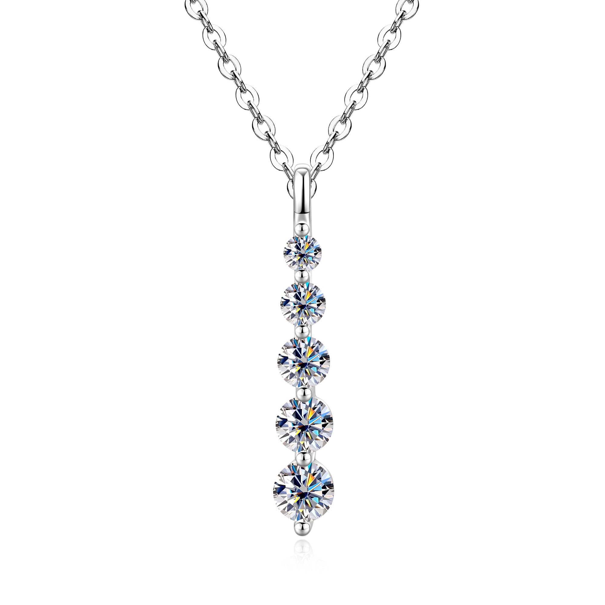 Moissanite Drop Pendant Necklace for Women, 0.92 CT 14K Gold Filled 5-Stone Round Pendant, Trendy Jewelry Gift for Wife Mother Birthday Anniversary Valentines Wedding