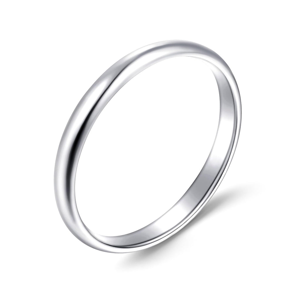 14K White Gold Plated Wedding Bands for Women, 3mm Comfort Fit Dome Polished Plain 925 Sterling Silver Ring, Anniversary Engagement Promise Gift for Her