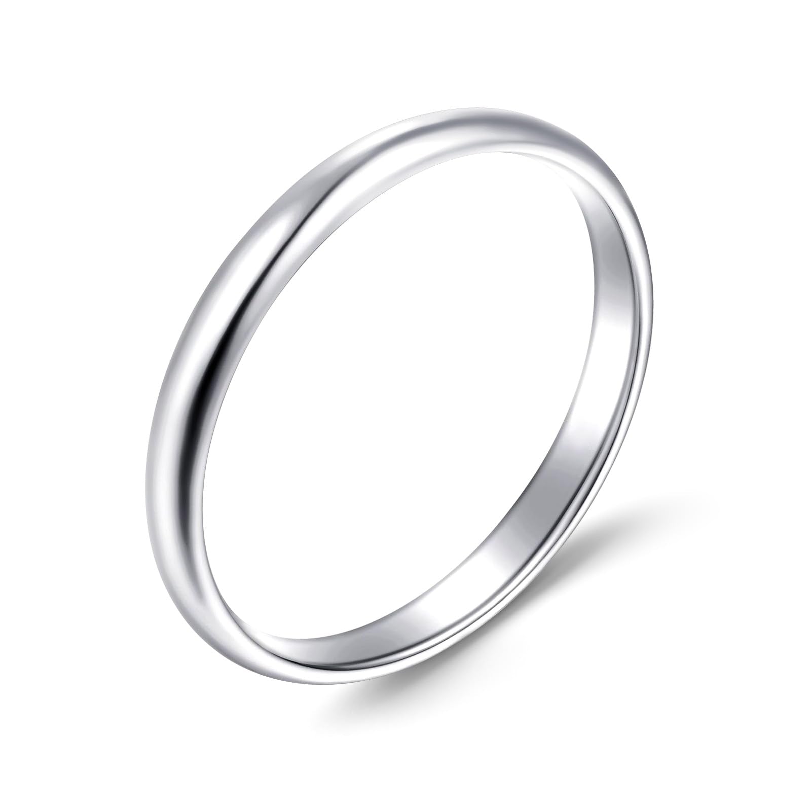 14K White Gold Plated Wedding Bands for Women, 3mm Comfort Fit Dome Polished Plain 925 Sterling Silver Ring, Anniversary Engagement Promise Gift for Her