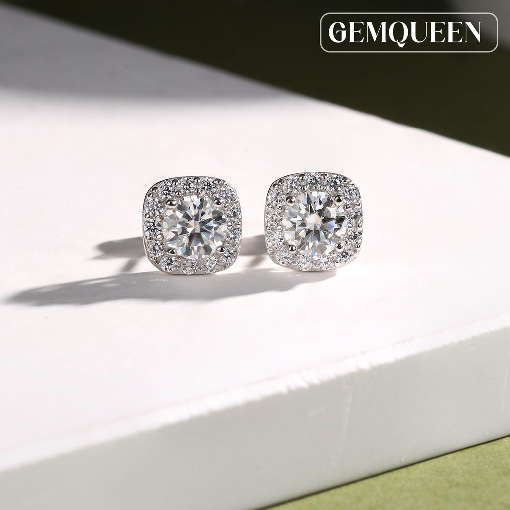 Moissanite Halo Earrings Studs : 18K Gold Plated Solid 925 Sterling Silver Stud Earring for Women Men Hypoallergenic Dainty Moissanite Jewelry for Sensitive Ear Round Cut D Color VVS1 1CT-4CT