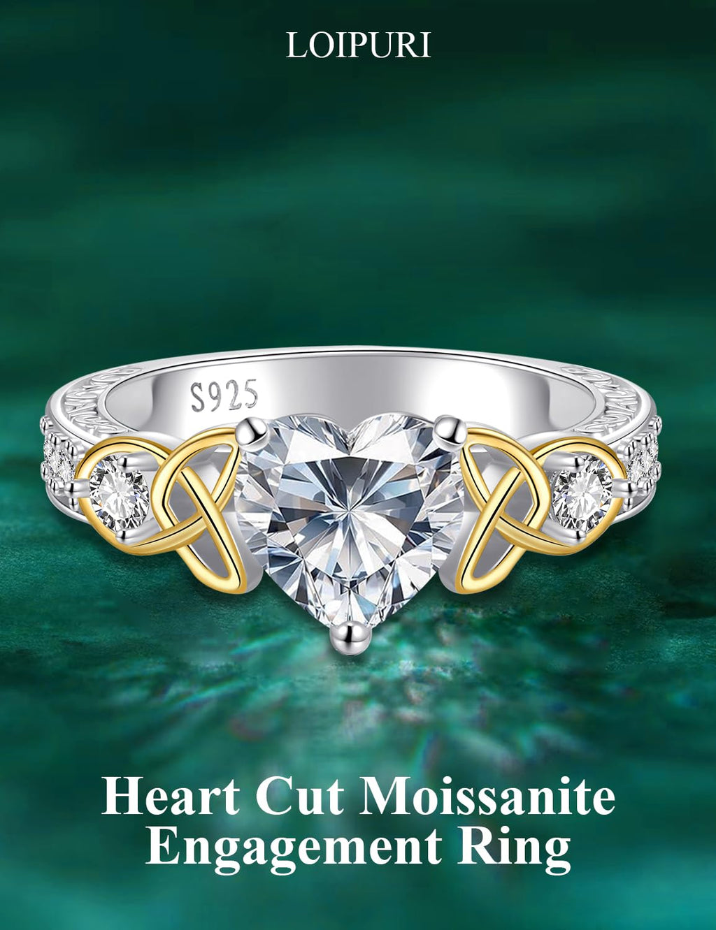 Moissanite Promise Rings for Her, 2CT D Color VVS1, Heart Shaped Celtic Knot, 925 Sterling Silver Engagement Wedding Anniversary Valentines Promise Gift with Certificate