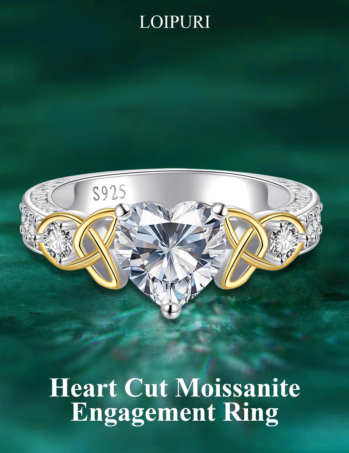Moissanite Promise Rings for Her, 2CT D Color VVS1, Heart Shaped Celtic Knot, 925 Sterling Silver Engagement Wedding Anniversary Valentines Promise Gift with Certificate
