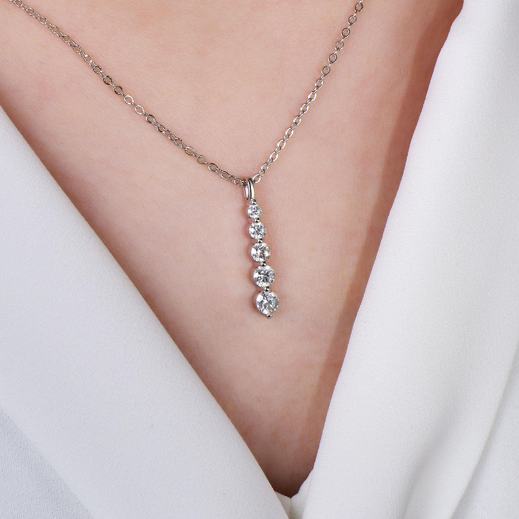 Moissanite Drop Pendant Necklace for Women, 0.92 CT 14K Gold Filled 5-Stone Round Pendant, Trendy Jewelry Gift for Wife Mother Birthday Anniversary Valentines Wedding