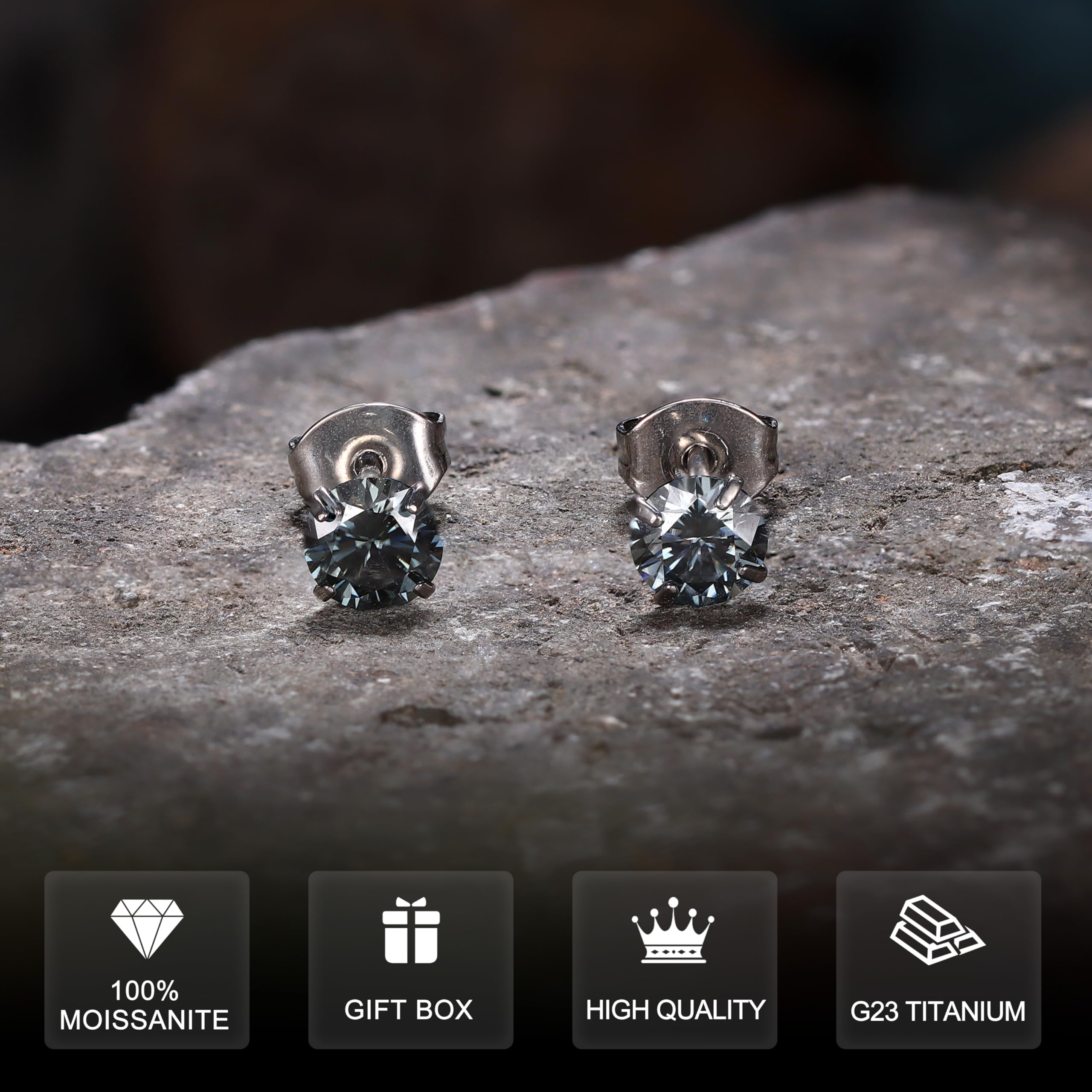 Moissanite Earrings Studs ：G23 Implant Grade Titanium Stud Earring for Women Men Hypoallergenic Dainty Moissanite Jewelry for Sensitive Ear Round Cut Dainty Multicolor VVS1 Clarity 0.6-4CT