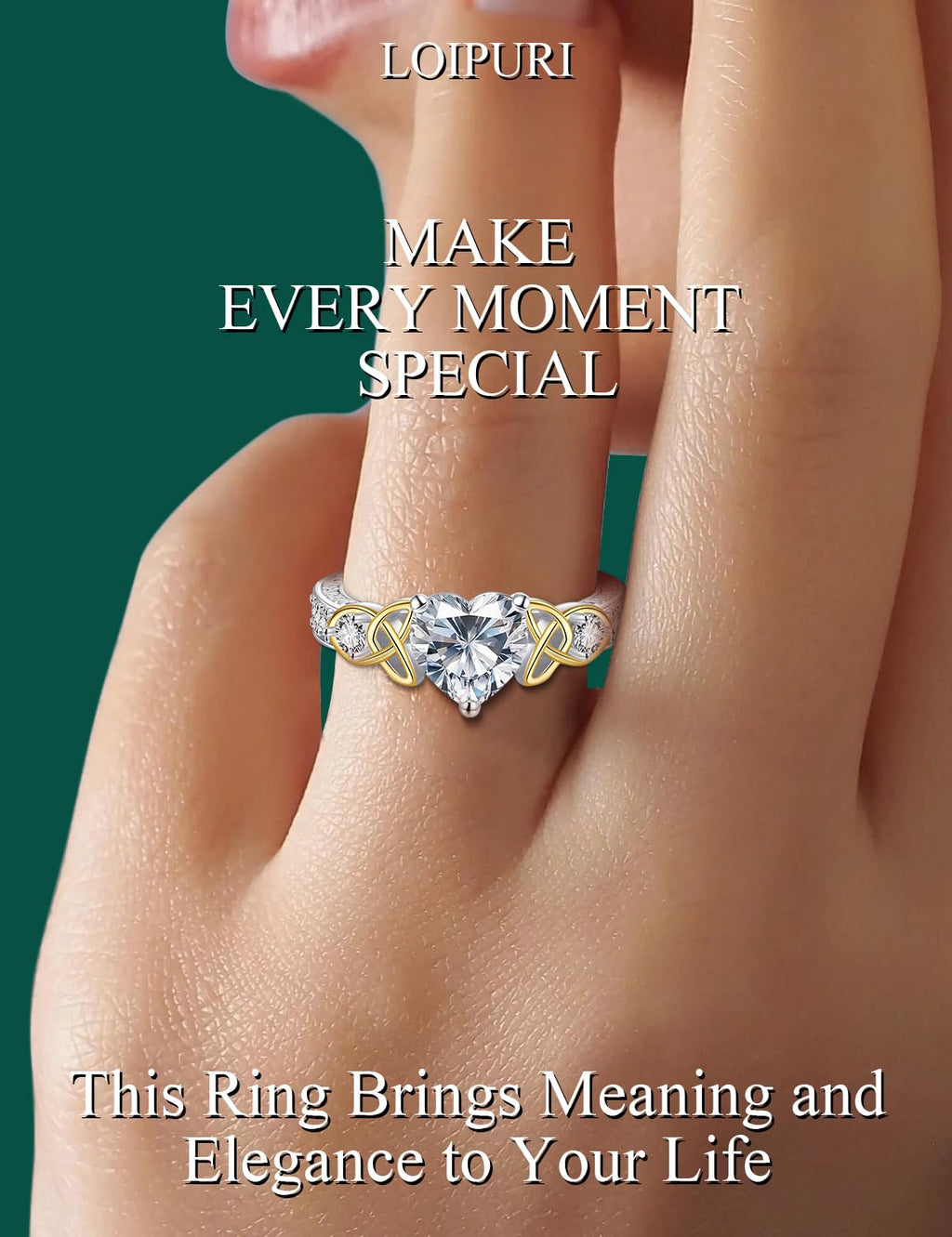 Moissanite Promise Rings for Her, 2CT D Color VVS1, Heart Shaped Celtic Knot, 925 Sterling Silver Engagement Wedding Anniversary Valentines Promise Gift with Certificate