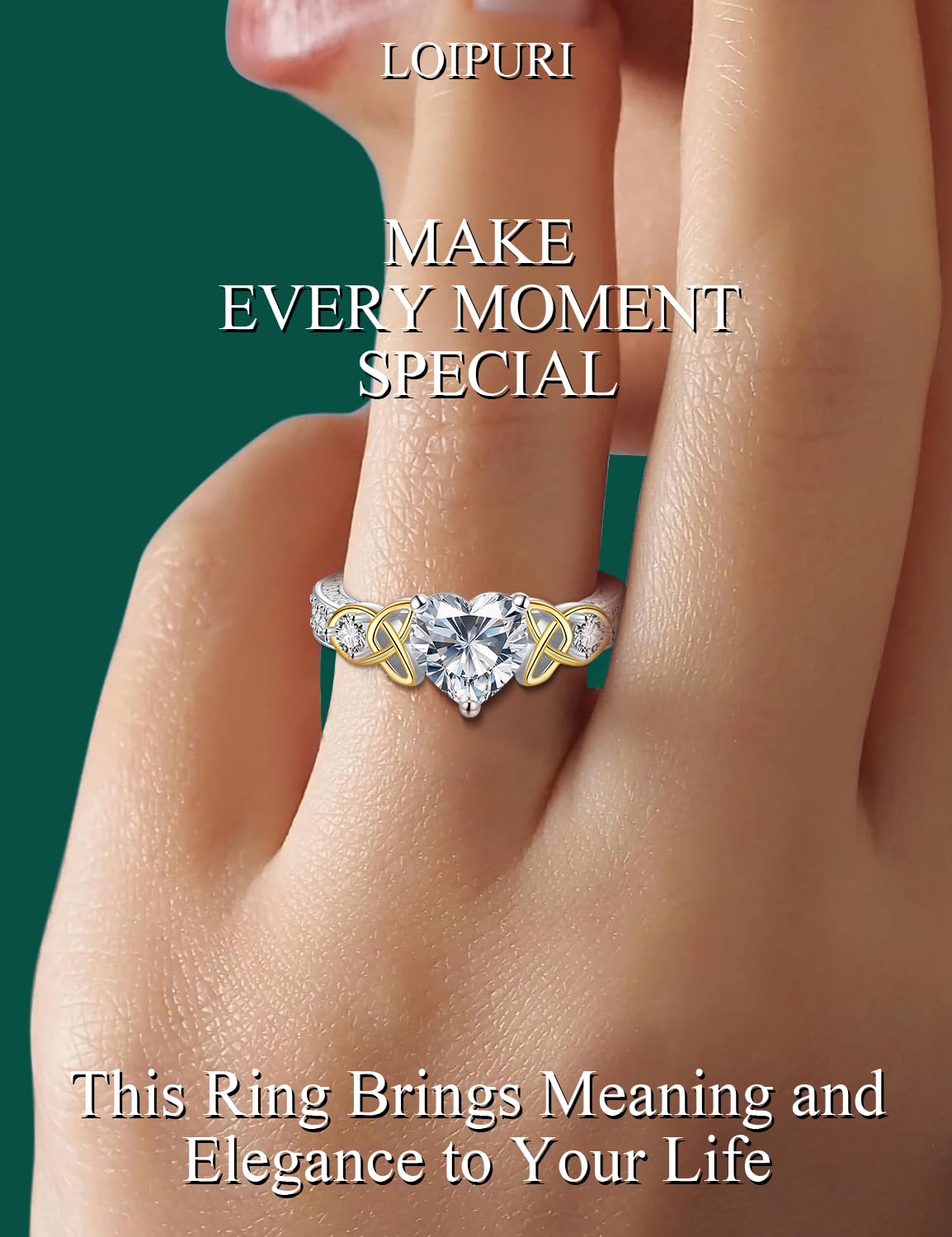 Moissanite Promise Rings for Her, 2CT D Color VVS1, Heart Shaped Celtic Knot, 925 Sterling Silver Engagement Wedding Anniversary Valentines Promise Gift with Certificate