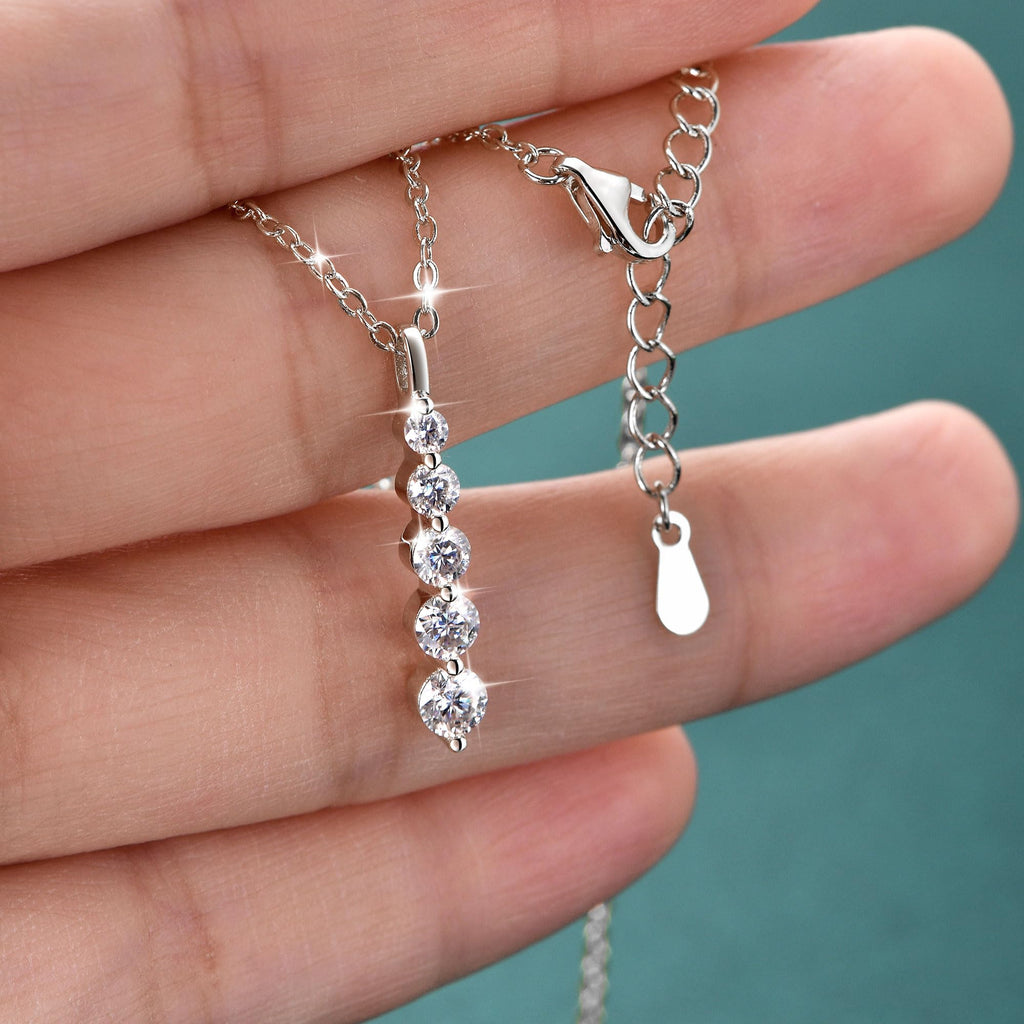 Moissanite Drop Pendant Necklace for Women, 0.92 CT 14K Gold Filled 5-Stone Round Pendant, Trendy Jewelry Gift for Wife Mother Birthday Anniversary Valentines Wedding
