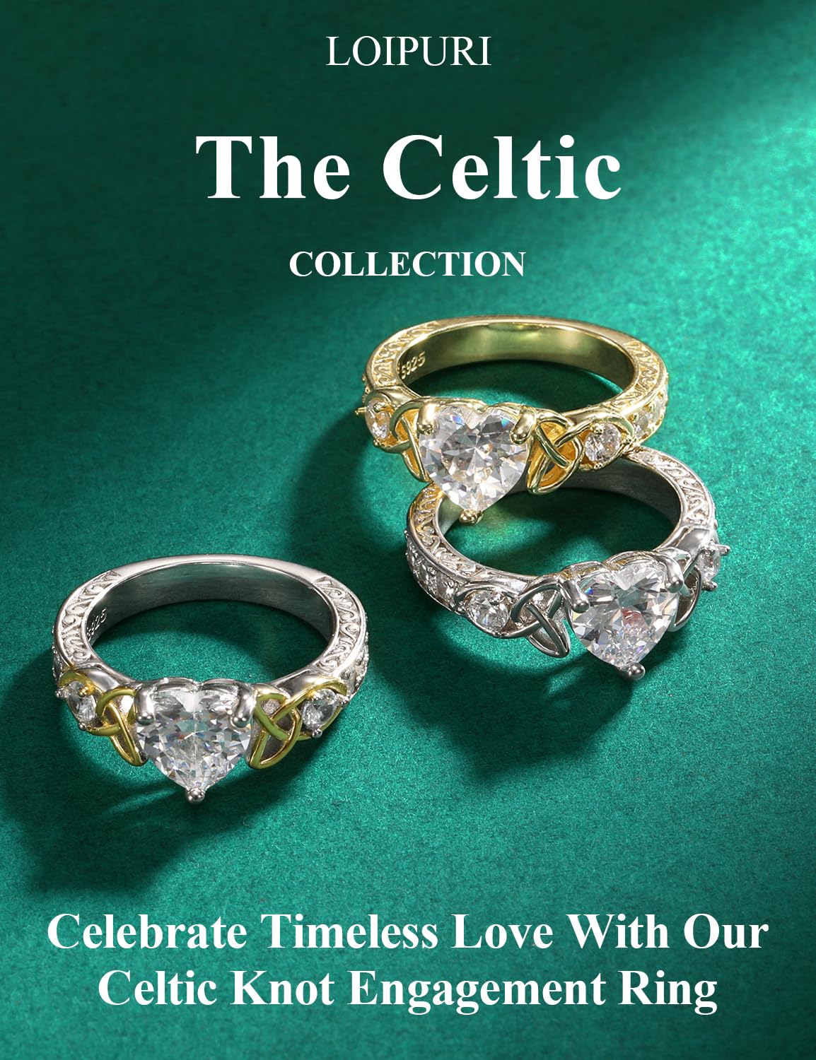 Moissanite Promise Rings for Her, 2CT D Color VVS1, Heart Shaped Celtic Knot, 925 Sterling Silver Engagement Wedding Anniversary Valentines Promise Gift with Certificate