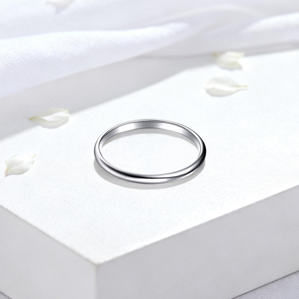 14K White Gold Plated Wedding Bands for Women, 3mm Comfort Fit Dome Polished Plain 925 Sterling Silver Ring, Anniversary Engagement Promise Gift for Her