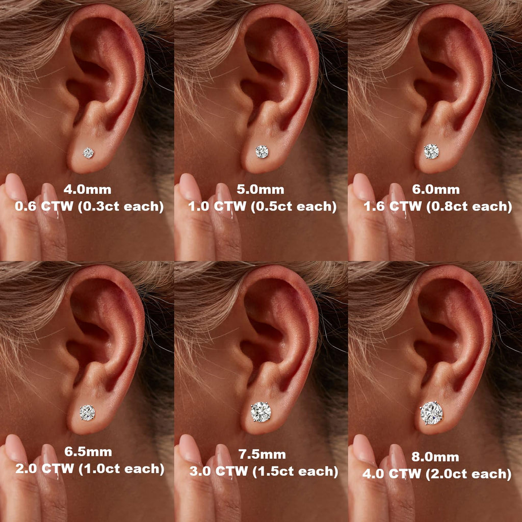 Moissanite Stud Earrings, Round Cut D Color VVS1 Clarity Lab Created Moissanite Earrings Studs 18K White Gold Plated 925 Sterling Silver Jewelry for Women Men