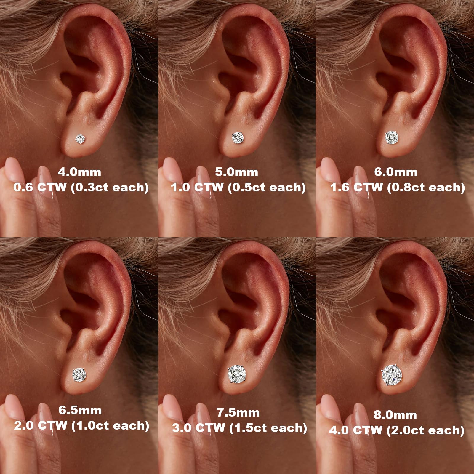 Moissanite Stud Earrings, Round Cut D Color VVS1 Clarity Lab Created Moissanite Earrings Studs 18K White Gold Plated 925 Sterling Silver Jewelry for Women Men