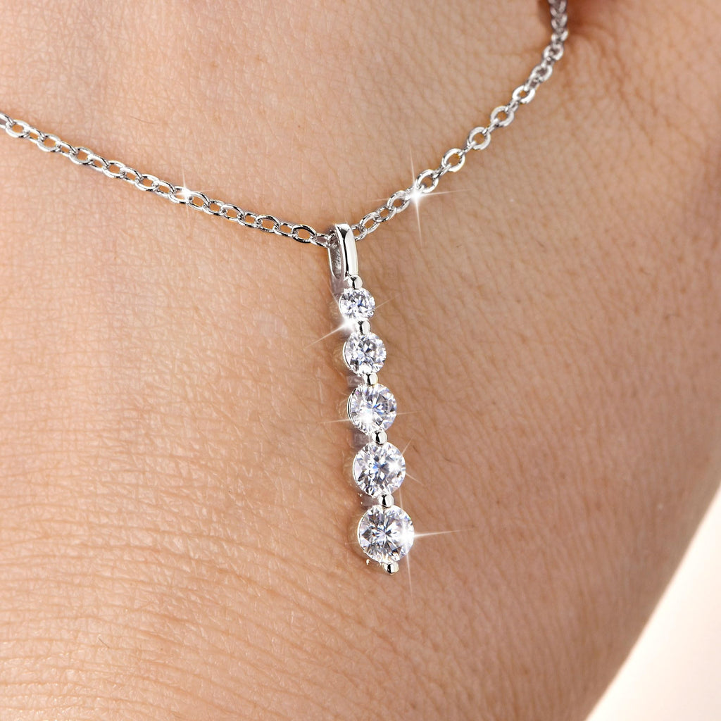 Moissanite Drop Pendant Necklace for Women, 0.92 CT 14K Gold Filled 5-Stone Round Pendant, Trendy Jewelry Gift for Wife Mother Birthday Anniversary Valentines Wedding